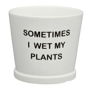 Humorous Ceramic Planter White 'Sometimes I Wet My Plants'